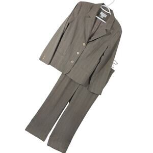 SAG HARBOR! TAUPE TAN/GRAY W/BLACK & RED PLAID 2PC PANTS, JACKET SUIT SET! SZ 14